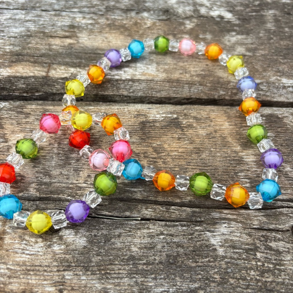 Rainbow Beaded Necklace Set Choker Style Y2K 90s Vibes Colorful Stretchy